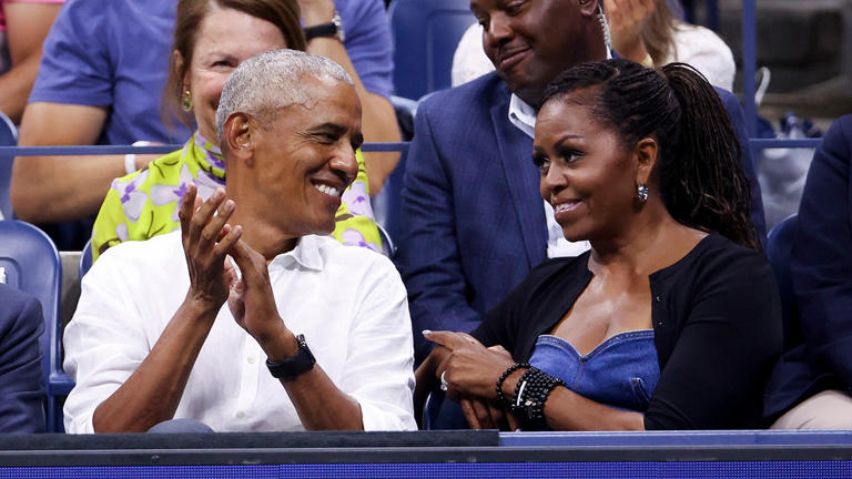 Former President Obama and former first lady Michelle Obama attend the U.S. Open Aug. 28, 2023, in Queens, N.Y. The couple produced the film, "Leave The World Behind," released on Netflix late last year. Getty Images