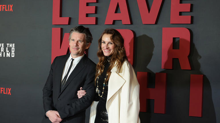 Ethan Hawke and Julia Roberts attend Netflix's "Leave The World Behind" premiere at Paris Theater Dec. 4, 2023, in New York City. Getty Images