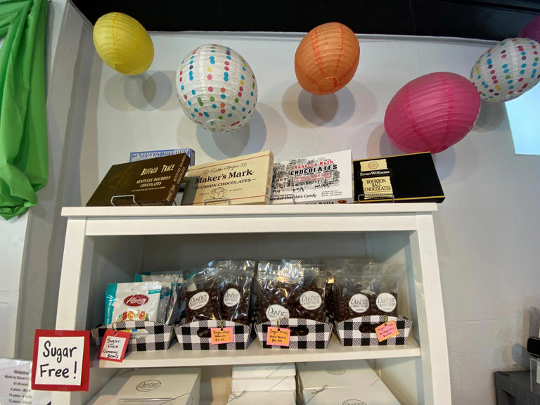 The Sweet Spot Candy Shoppe & Dundee Candy, owned by David Carney and located at 1583 Bardstown Road in Louisville's Highlands neighborhood, features a variety of chocolates and sweets for the Easter holiday, some of which are locally produced.