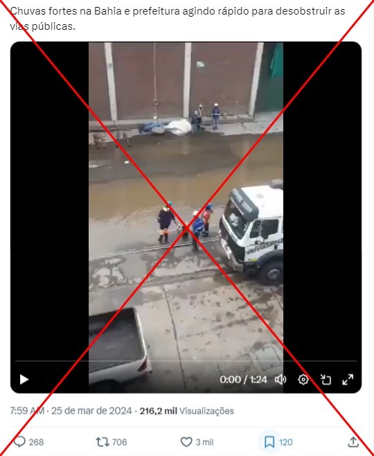 vídeo de funcionários em passagem inundada foi filmado na áfrica do sul, não após chuvas na bahia