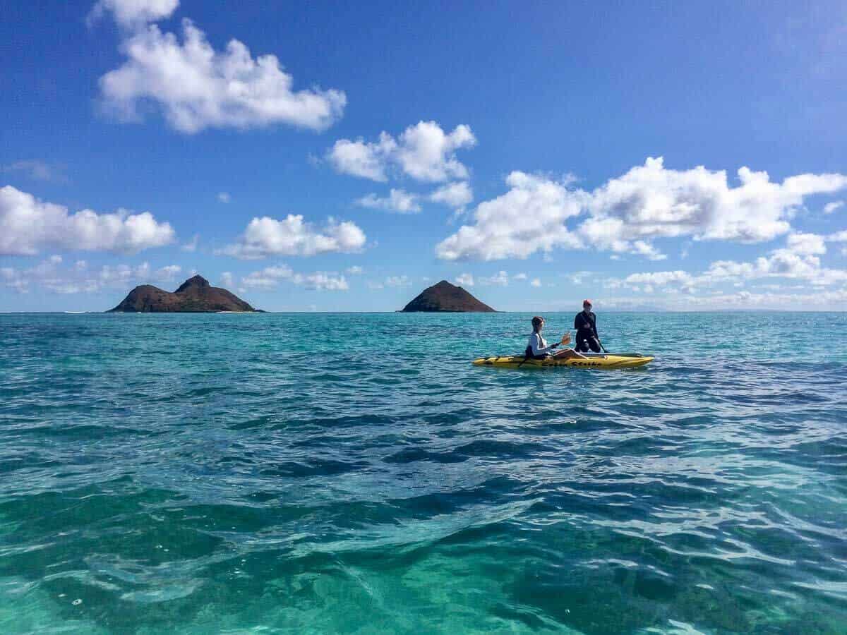 <p>Remember those islands you can see from the Lanikai Pillbox hike in Oahu? Well, you don’t have to admire them from afar—you can <a href="https://thehappinessfxn.com/stand-up-paddle-board-to-the-mokes/">kayak out to them</a>!</p><p>Rent a kayak from a nearby shop – Kailua Beach Adventures works great – and take it to Kailua Beach. From there, you’ll have a few miles of paddling to tackle.</p><p>I’ll be honest: depending on the day, paddling might not be easy. But at the end of it all, you’ll reach Moku Nui, the leftmost of the Mokulua Islands, and you’ll feel like a champion.</p>