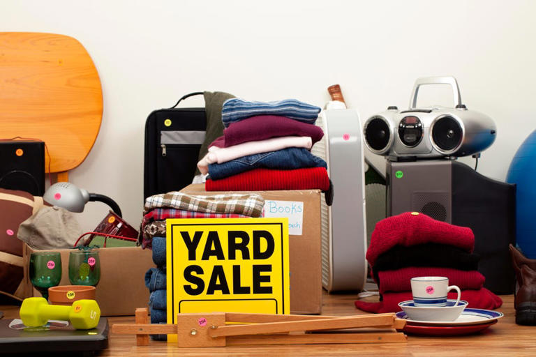 You could have a yard sale to get rid of your old TV. JulNichols/Getty Images