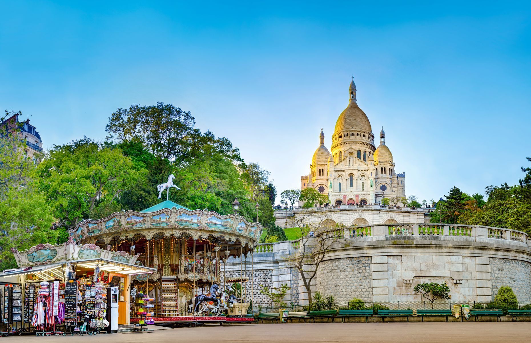 <p>A top attraction in the Butte Montmartre area, the Sacré-Cœur Basilica receives <a href="https://www.sacre-coeur-montmartre.com/english/visit-and-audio-guide/article/four-steps-to-learn-more-about" rel="noreferrer noopener">more than 11 million visitors</a> per year. Sightseers can take a funicular or climb nearly 300 steps to the capital’s highest point. Erected in memory of those who died in the Franco-Prussian war (1870–71), the basilica was completed on the eve of the First World War. <a href="https://www.sacre-coeur-montmartre.com/english/history-and-visit/article/the-origin-of-the-construction-of" rel="noreferrer noopener">Built with donations</a> from the French people, the structure boasts a distinct Romanesque-Byzantine style.</p>