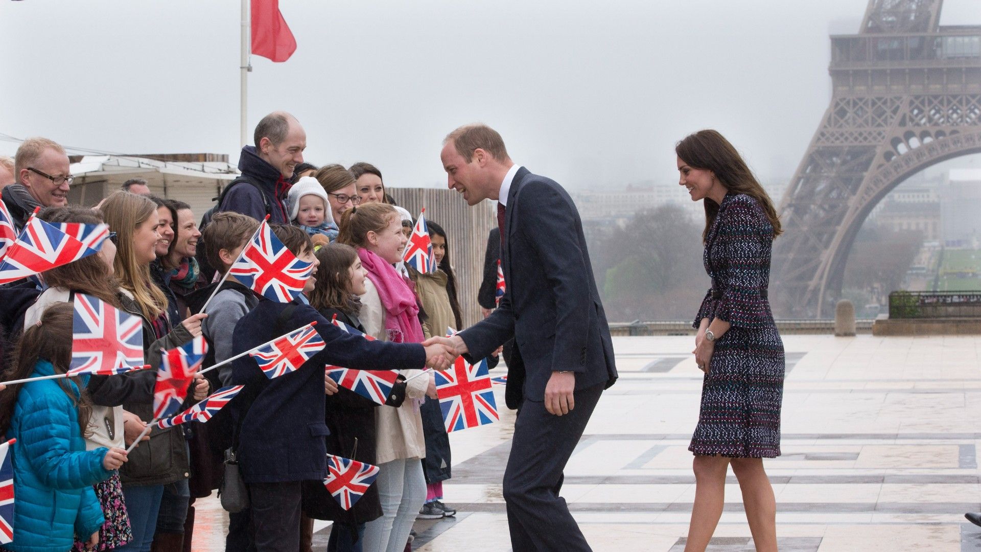 <p>                     In March 2017, the Prince and Princess of Wales delighted hordes of fans waiting to see them at the Trocadero in Paris, France.                   </p>                                      <p>                     The pair were on tour at an event to highlight the ties between the young people of France and the UK, and royal fans came out in force to catch a glimpse of the chic couple.                   </p>                                      <p>                     Dressing on theme, Kate wore a multicolour tweed outfit from the iconic French fashion house, Chanel.                   </p>