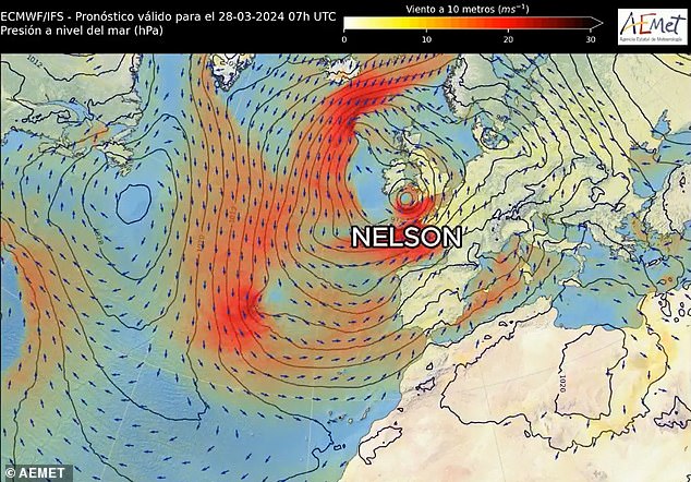 uk weather: storm nelson batters the country with map showing where 70mph winds, heavy rain, hail and thunder will hit the country - as snow blankets parts of wales and southern england