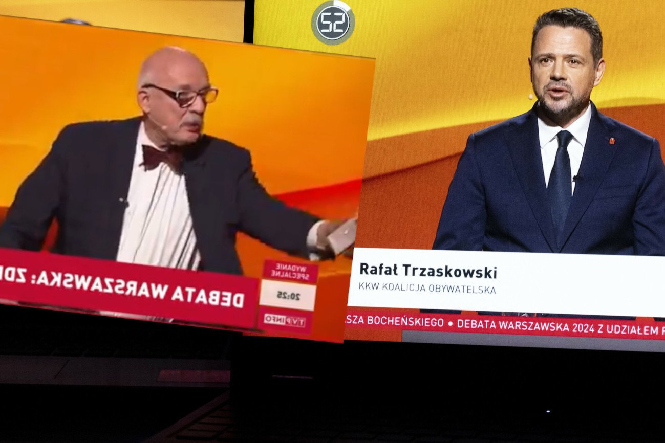 kuriozalne sceny podczas debaty w tvp. korwin-mikke rzucił w trzaskowskiego świerszczami