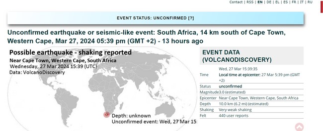 cape quake? coct disaster teams probe complaints of possible seismic activity in parts of western cape