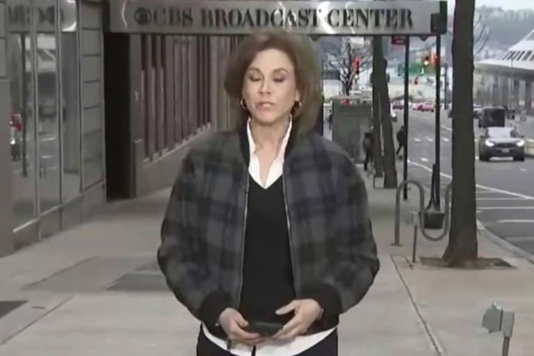 Tyler reports from outside the CBS Broadcasting Center in early 2020 after the station closed its offices to prevent the spread of COVID-19. CBS News