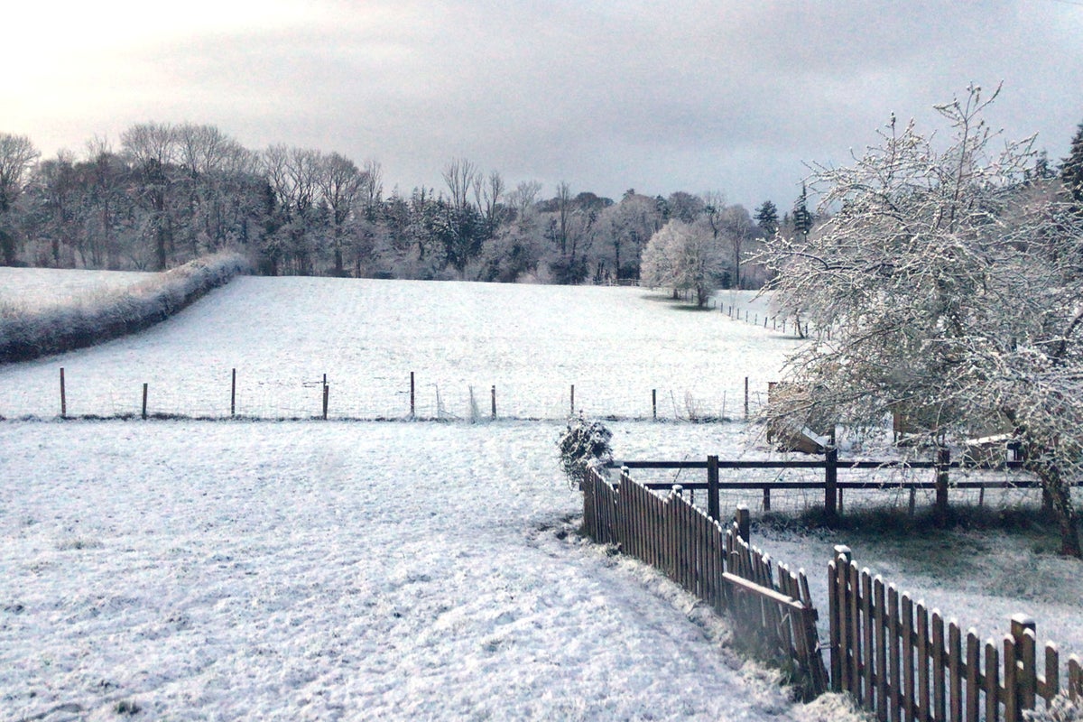 snow falls in south-west england and wales ahead of wet and windy weather