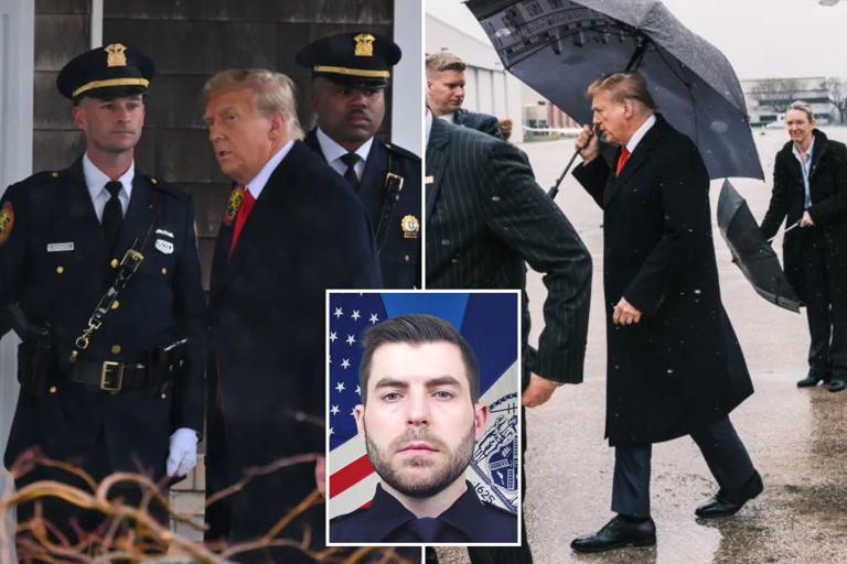 Trump arrives at Long Island funeral home for wake of slain NYPD cop Jonathan Diller