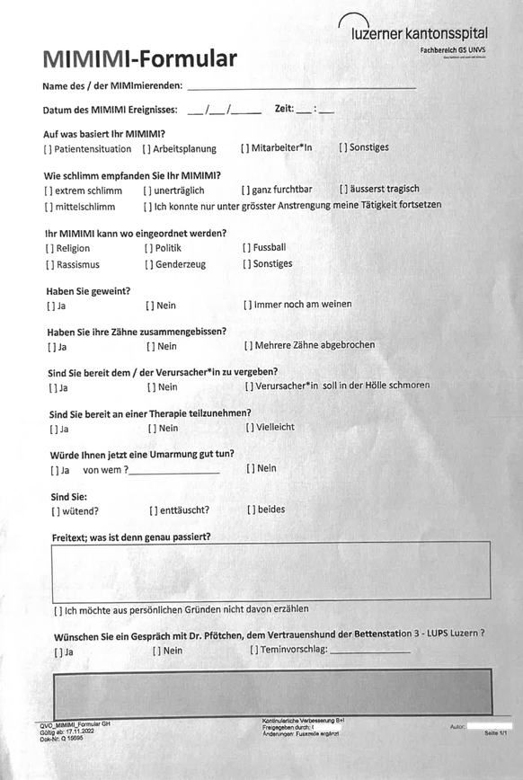in luzerner kantonsspital kursiert «mimimi-formular» – belegschaft «verletzt und empört»