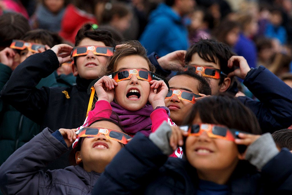 <p>No matter where you are, don't forget eclipse glasses to protect your eyes from permanent damage.</p><p>Eclipse glasses are thousands of times darker than regular sunglasses. They should comply with the <a href="https://eclipse.aas.org/eye-safety/how-to-tell-if-viewers-are-safe">ISO 12312-2</a> international standard.</p><p>Beware of counterfeits! <a href="https://eclipse.aas.org/eye-safety/viewers-filters">Look for the real thing through the American Astronomical Society</a>.</p>
