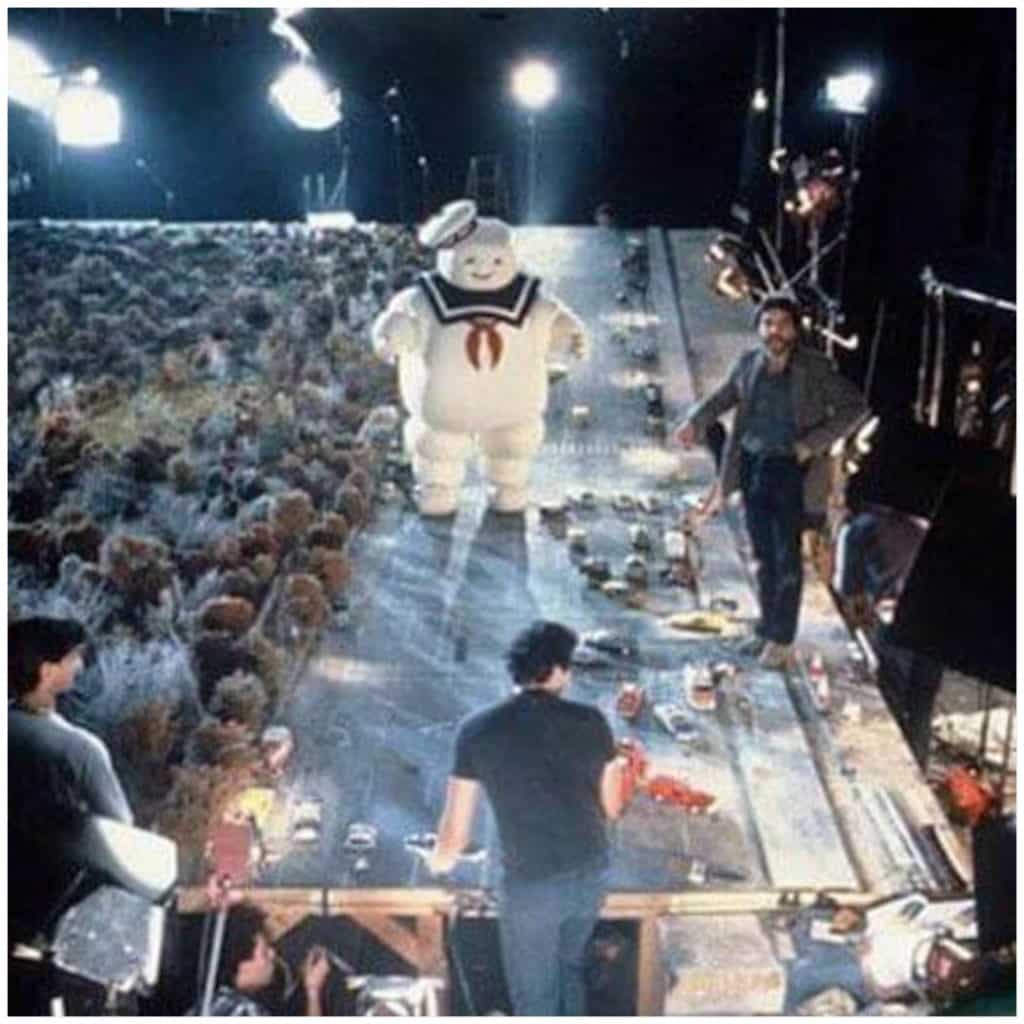 <p>Do you remember the awe you felt the first time you watched Ghostbusters and saw the enormous Marshmallow Man rampaging through New York City? It was pretty impressive, considering it was the early 80s. Did you ever wonder how the filmmakers pulled that off? He almost looks like perhaps he was one of those giant Thanksgiving Day parade balloons, but that wasn’t the case. <br>Instead of being several stories tall, the Stay Puft Marshmallow Man was, in reality, the size of a human. They made him appear larger-than-life by placing him on a small-scale recreation of Manhattan. It’s all about perspective and tricks of the eye. Creating such a detailed landscape must have taken a lot of time and work. </p>