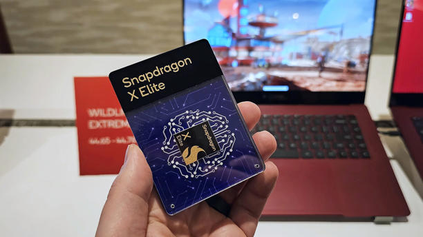 The Snapdragon X Elite CPU on a demo card. (Image credit: Future)