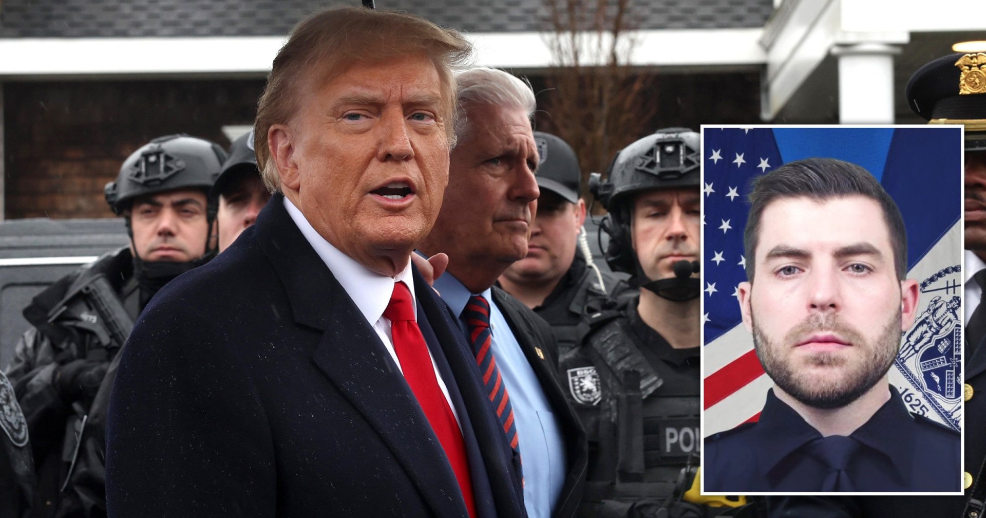 donald trump calls for 'law and order' after attending slain cop's wake