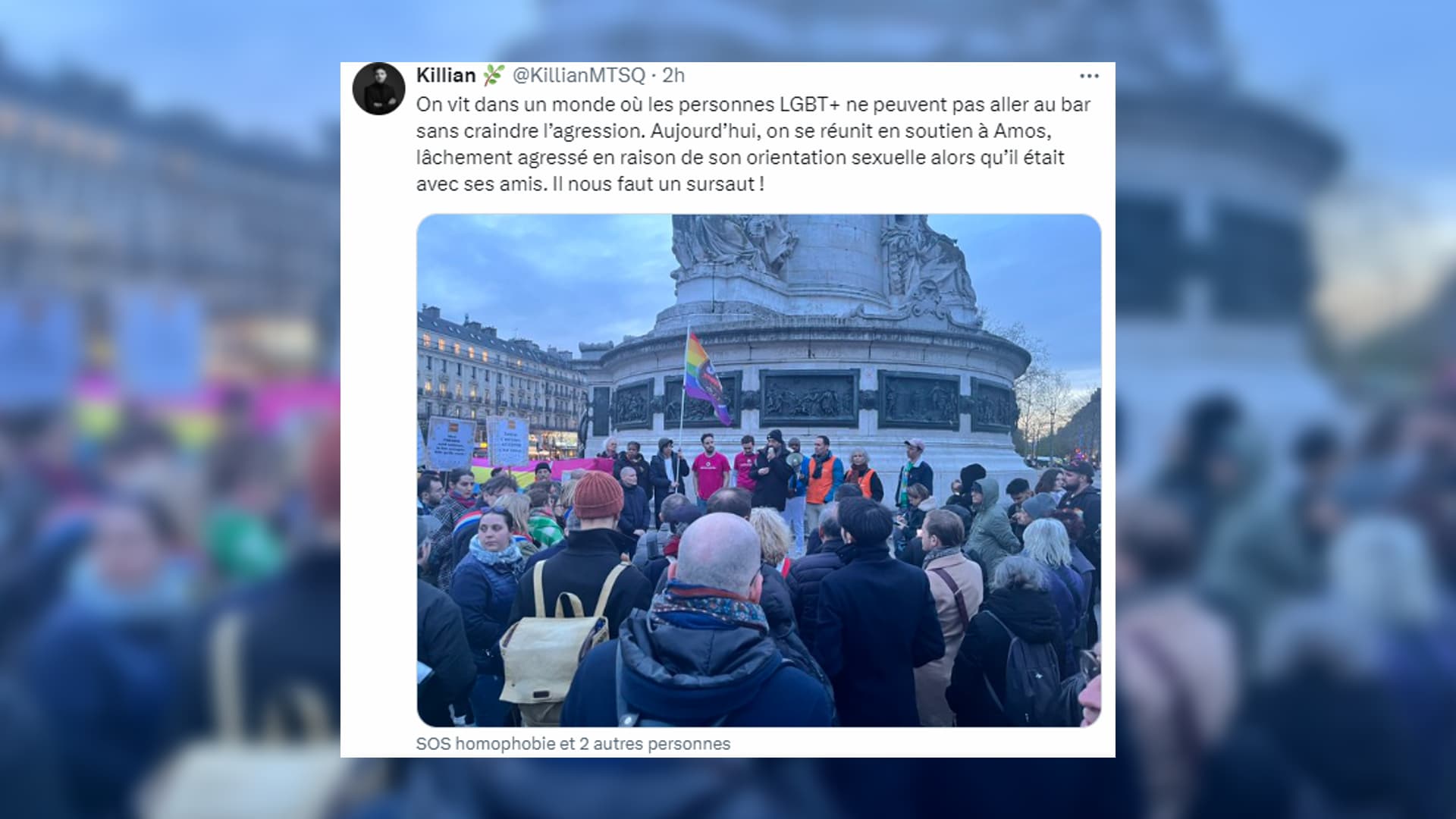 paris: environ 200 personnes rassemblées en soutien à la victime d'une agression homophobe