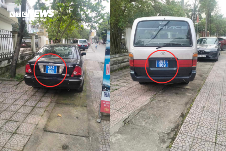 Hình ảnh 2 chiếc xe chung một biển số xanh đậu trên đường. (Ảnh: Trọng Tùng)