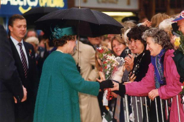 In 1989 Her Majesty the Queen Elizabeth II visited Worcester. Welcoming crowds lined the street as she arrived on the royal train.
