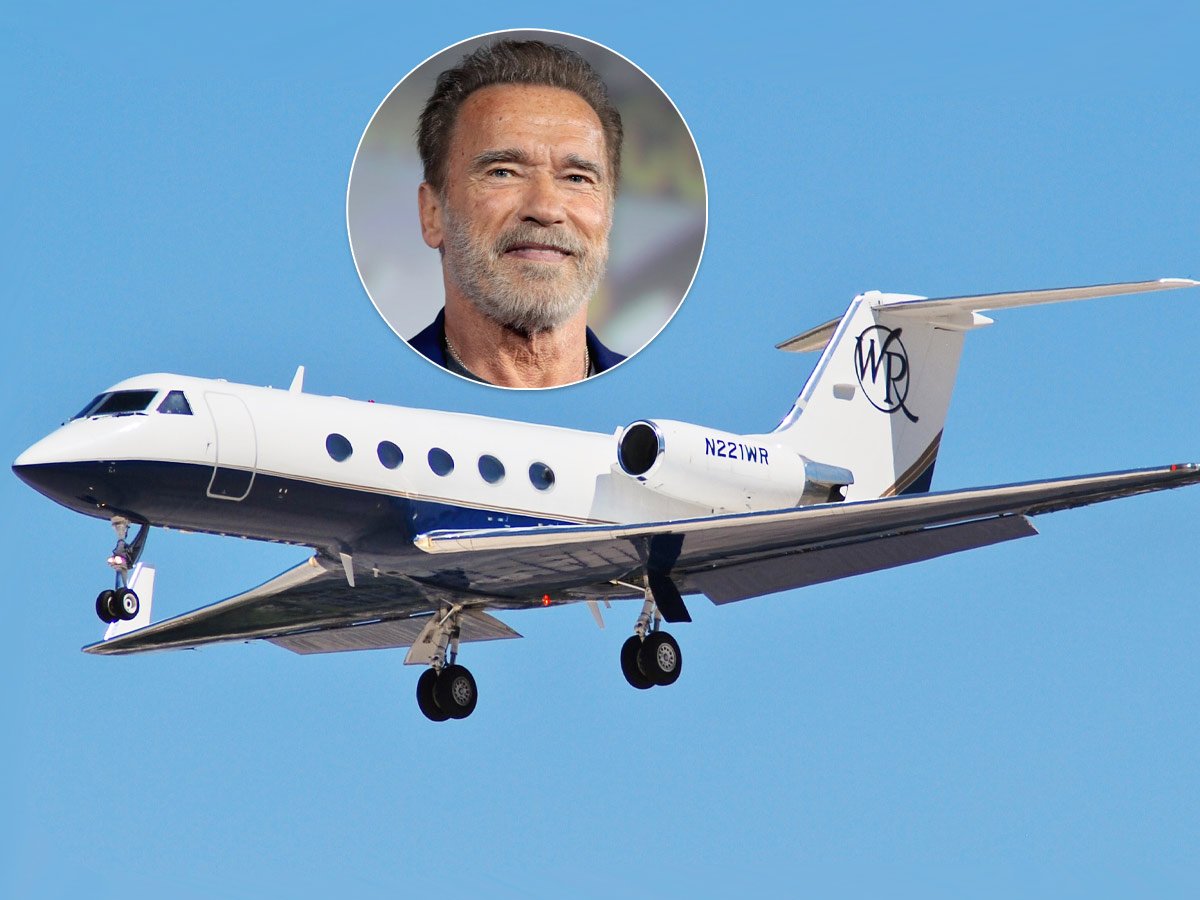 <p>Arnold Schwarzenegger may have big gains but he’s quite happy with a small private jet. He’s an owner of a Gulfstream III, worth an estimated $35 million. It’s plenty comfortable for 12 passengers, although it can seat up to 19 with the maximum configuration. It can also hold up to 22 smaller luggage bags.</p> <p>This plane features:</p>  <ul>  <li>A kitchen with food preparation area</li>  <li>An engine?</li>  <li>Not much else</li> </ul>  <p>The former California governor and action film star acquired the plane in 2011. The plane does require two to three crew members to operate. Arnold’s plane is just one of eight variations available for the Gulfstream III. In this case, Arnold basically had the plane stripped down to only the bare necessities.</p>