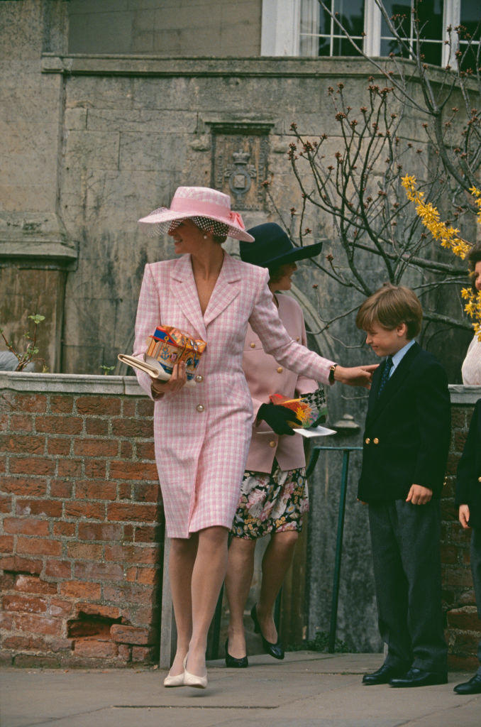 Diana, Princess of Wales and Prince William leave St. George's Chapel after Easter services in 1991.