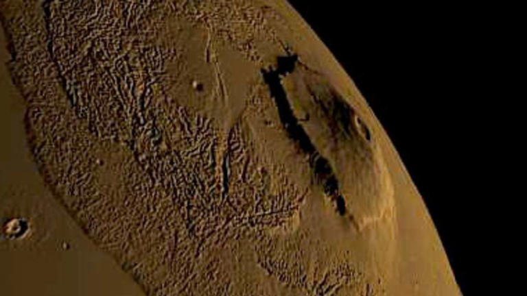 Olympus Mons, standing at at 25 kilometers (16 miles) tall, is the largest known volcano in the solar system - NASA SVS