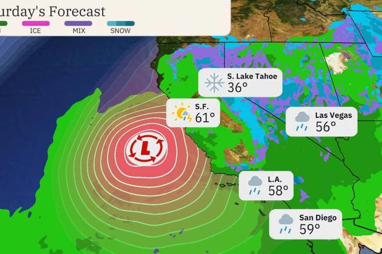 Map shows 'potent' California storm set to pummel state with rain and ...