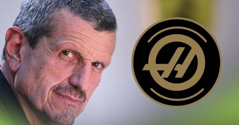 Guenther Steiner and the Haas logo