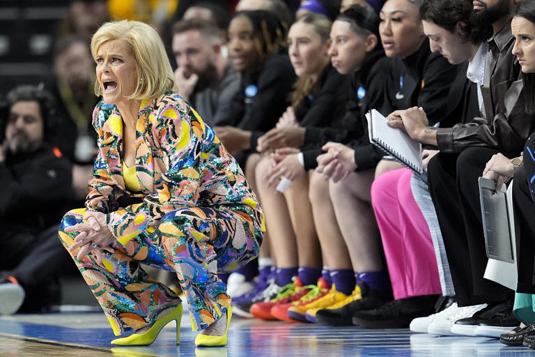 Kim Mulkey and LSU, the defending national champions, will face Iowa in the Elite Eight. (Mary Altaffer/AP)