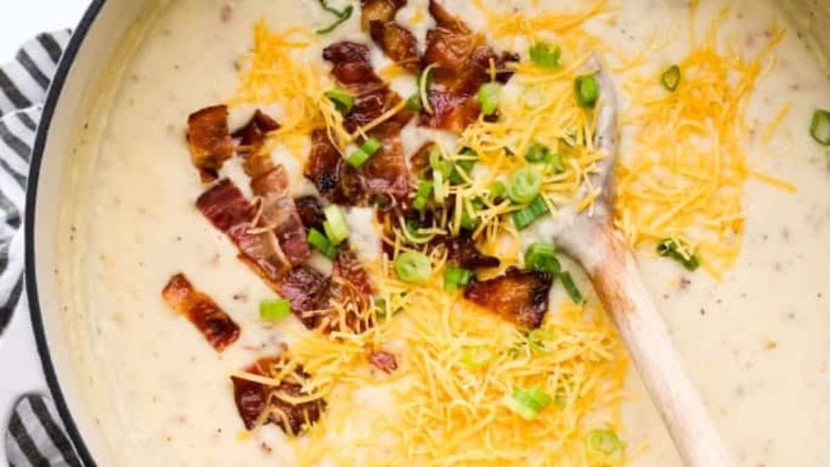 <p>Use up your leftover mashed potatoes by making mashed potato soup! Combined with bacon, sour cream and cheddar, it's like eating a loaded baked potato but in soup form!</p> <p><strong>Get the recipe: <a href="https://www.joyousapron.com/mashed-potato-soup/">Mashed Potato Soup</a><br> </strong></p>