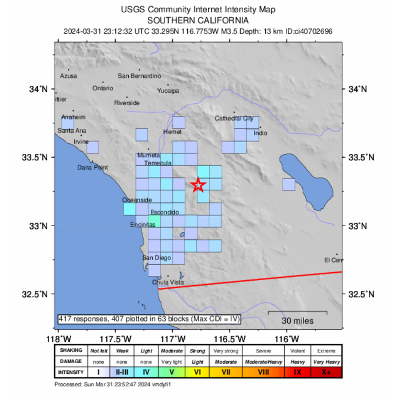 Easter earthquake rattles North County: USGS