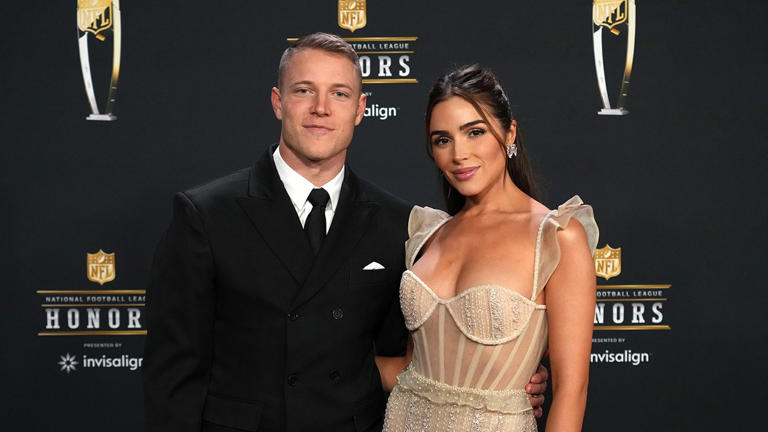 Christian McCaffrey and Olivia Culpo attend the 12th annual NFL Honors at Symphony Hall Feb. 9, 2023, in Phoenix, Ariz. Getty Images