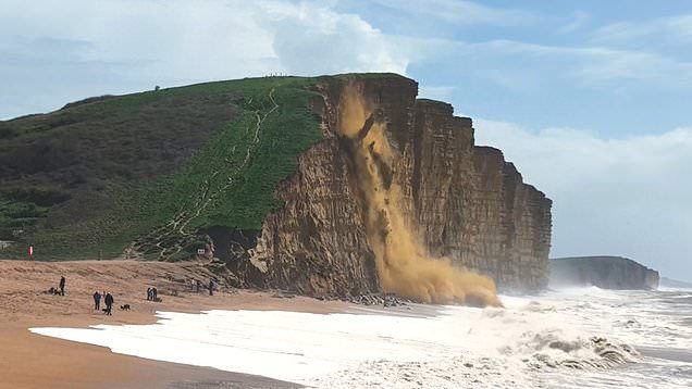 Cliff collapses near walkers on Dorset beach