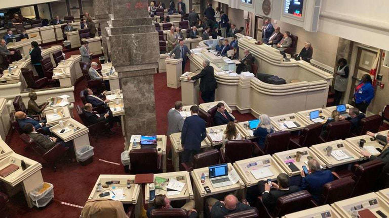 The Alabama House of Representatives debates a bill to allow a lottery, casinos, and legal sports betting on Feb. 15, 2024.