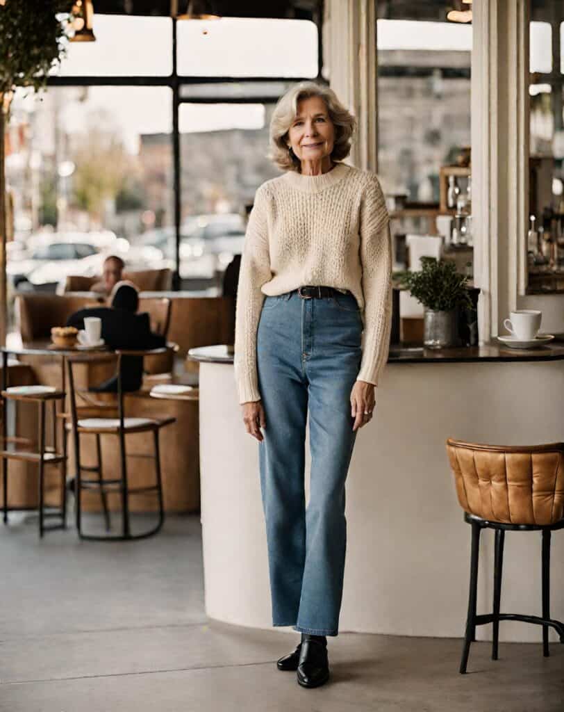 <p>A cozy knit sweater can also be a nice travel buddy for women in their 60s who may easily feel cold during transitioning seasons. You can pair it with a ton of different bottoms but I have to say pairing them with jeans comes with a youthful vibe.</p>