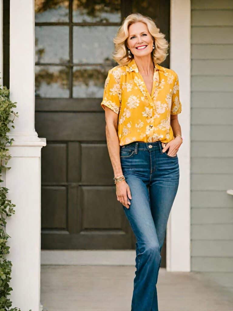 <p>Bright colors such as yellow can instantly add more youthfulness and radiance to your outfit and they can also be very stylish when paired with the right bottom. Its dainty look can look very nice with a pair of jeans!</p>