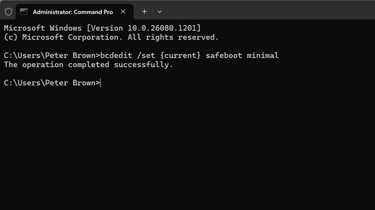 Safe Mode command executed on Terminal