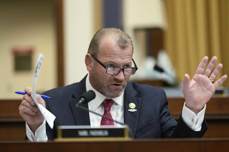 Rep. Troy Nehls, R-Texas, questions Attorney General Merrick Garland during a House Judiciary Committee hearing, Wednesday, Sept. 20, 2023, on Capitol Hill in Washington.