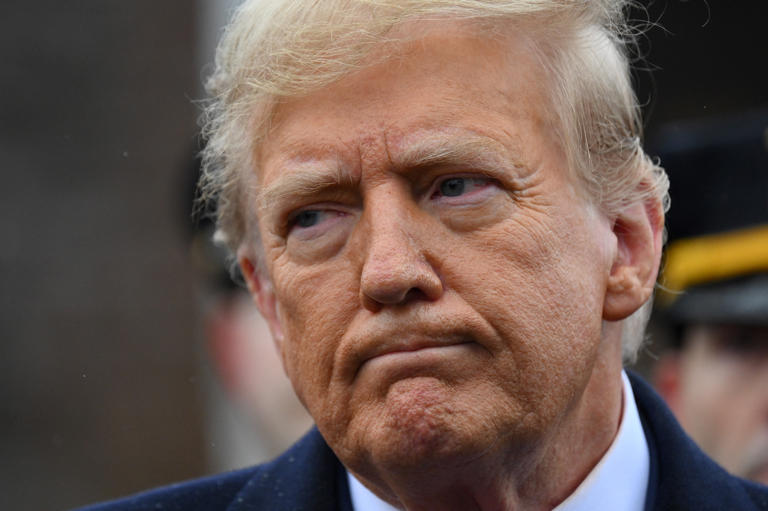 Former President Donald Trump is pictured in Massapequa, New York on March 28, 2024. New York State Supreme Court Justice Juan Merchan expanded a limited gag order against Trump in his hush-money criminal case on Monday.