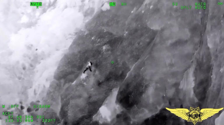 Moment Terrified Man Rescued By Helicopter From Cliffside After Fall