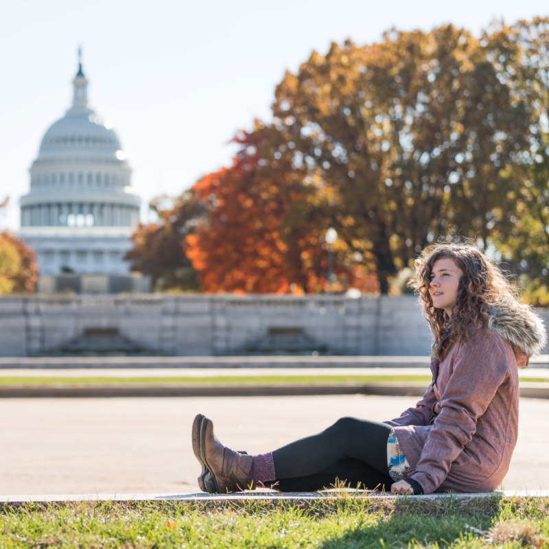 Woman in Washington DC in the Fall
