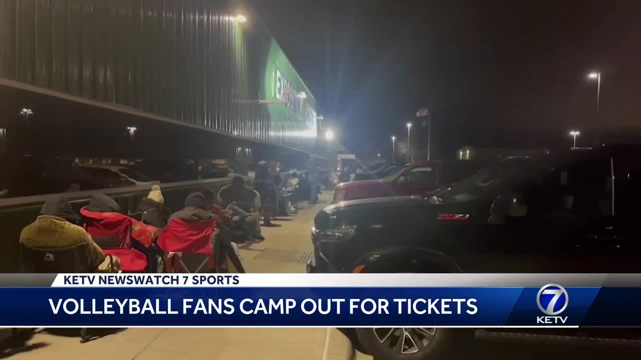 Husker volleyball fans camp out in cold temperatures for tickets to