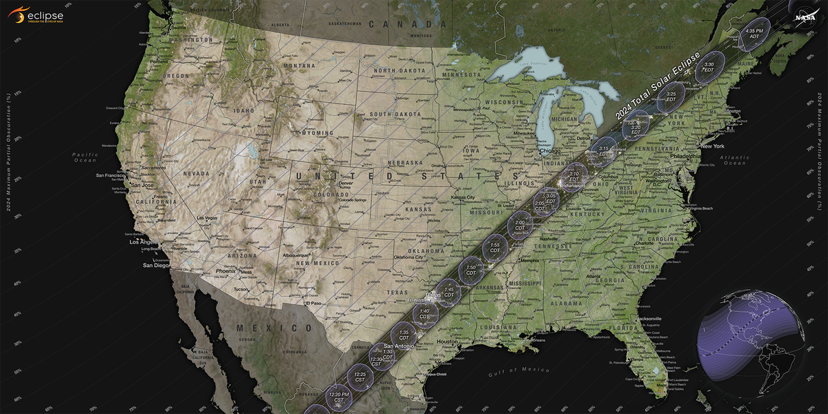 Eclipse solar de 2024 NASA comparte mapa de la trayectoria del