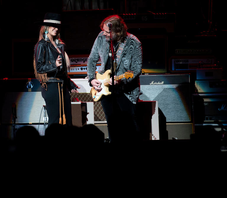 Lainey Wilson performs alongside The Black Crowes at the Grand Ole Opry in Nashville, Tenn., Tuesday, April 2, 2024.