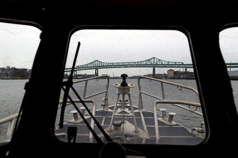 A view of the Tobin Bridge from a Coast Guard patrol boat.