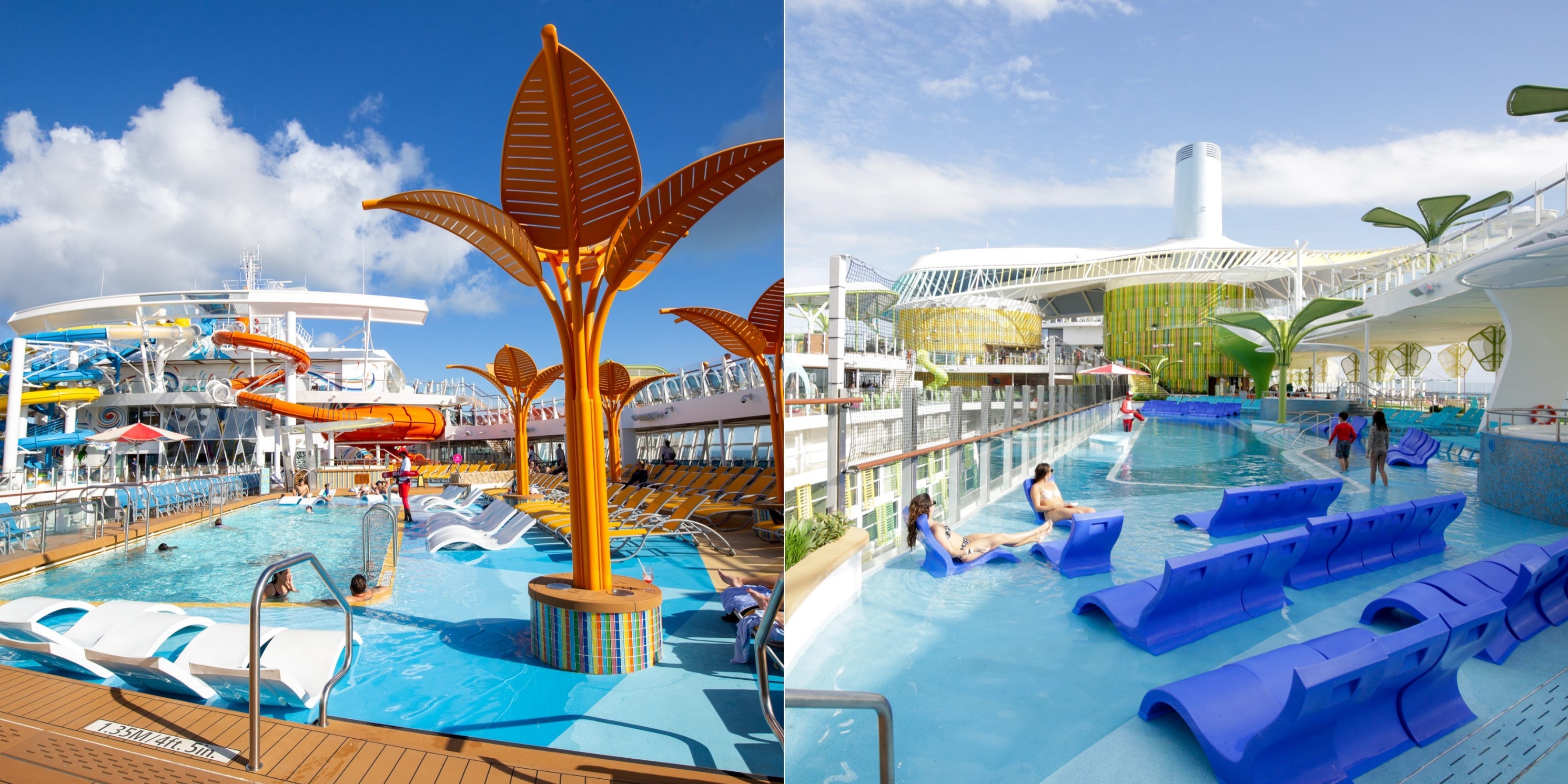<p>Wonder has three waterslides. Icon has a six-slide waterpark complete with rafting and racing options.</p><p>Both have increasingly popular cruise amenities like decks-long dry slides, mini-golf courses, rock climbing walls, and playgrounds.</p><p>But instead of <a href="https://www.businessinsider.com/favorite-amenities-royal-caribbean-wonder-of-the-seas-cruise-2023-1">Wonder of the Seas' zipline</a>, Icon of the Seas has Crown's Edge, a thrilling agility course with a small zipline that leaves travelers dangling 154 feet above the ocean.</p>
