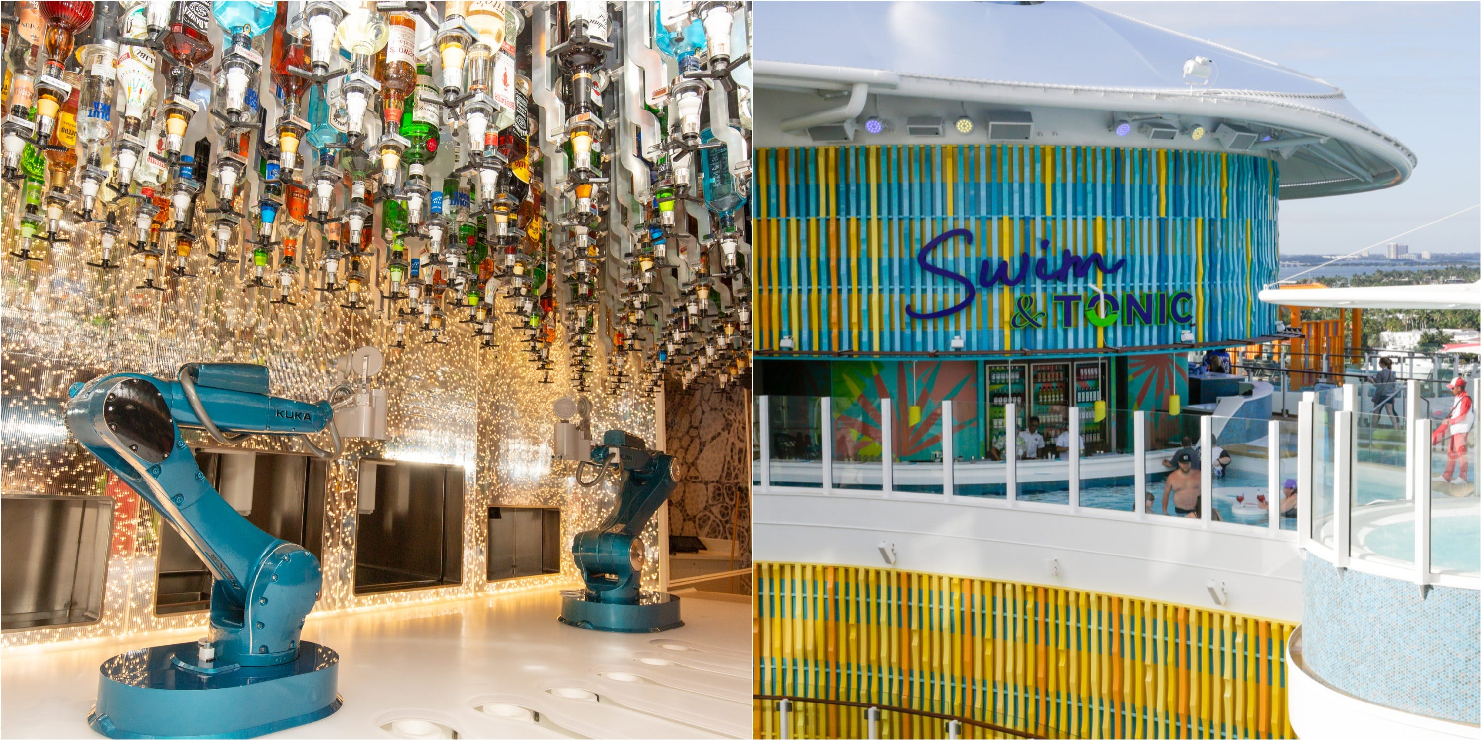 <p>Restaurants like the popular burger chain and Southern comfort-inspired Mason Jar are only on Wonder of the Seas. Fine by me: My <a href="https://www.businessinsider.com/review-royal-caribbean-wonder-of-the-sea-cruise-ship-photos-2023-1#but-the-royal-caribbean-team-scheduled-me-for-hooked-seafood-and-the-mason-jar-the-latter-is-a-new-to-brand-southern-restaurant-with-a-live-band-88">fried chicken at Mason Jar</a> was as dry as a desert.</p><p>The younger ship doesn't have Wonder's robot bartender-armed bar either. It does, however, have new watering holes with dueling pianos and live jazz.</p>