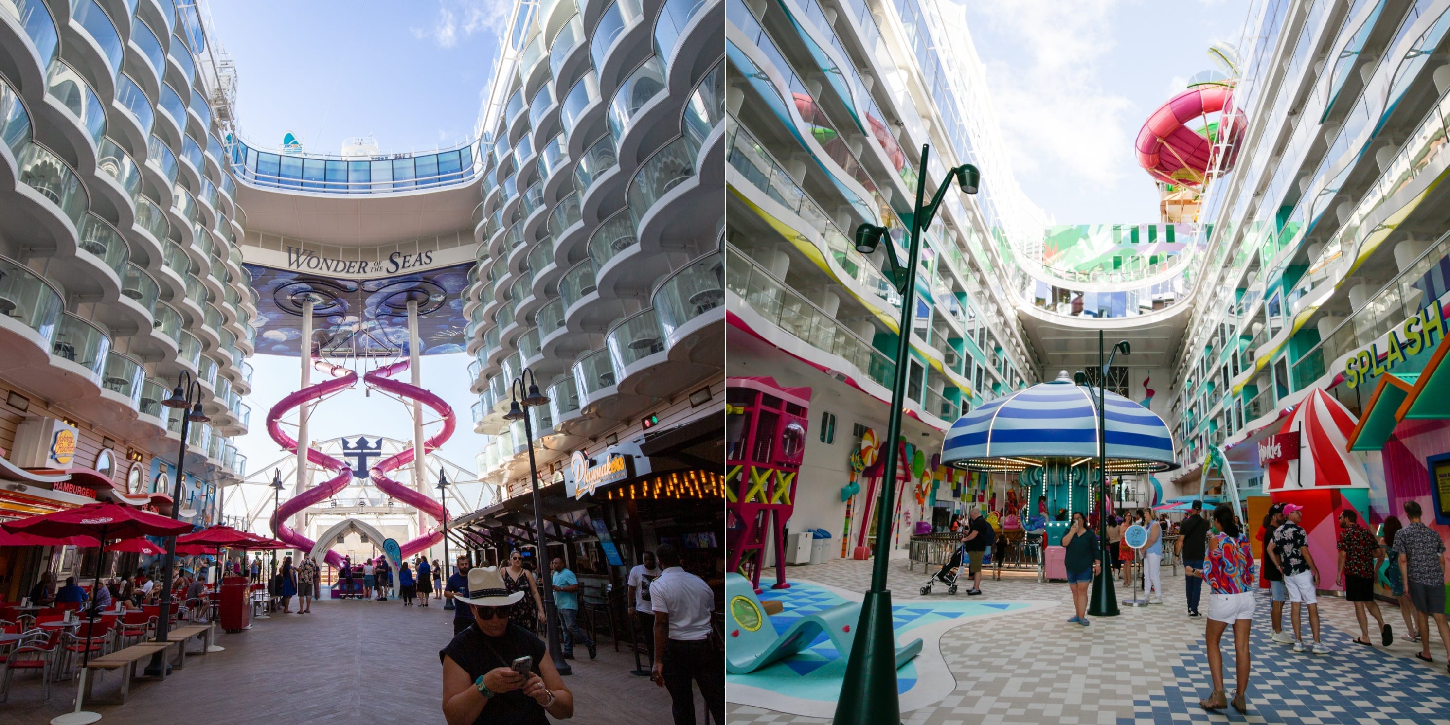 <p><a href="https://www.businessinsider.com/royal-caribbean-wonder-of-the-seas-cruise-ship-best-photos">Boardwalk</a> delivered exactly as it had promised: an open-air space grounded by wood-planked floors, a hot dog stand, a sweets store, and kitschy, colorful decor.</p><p><a href="https://www.businessinsider.com/royal-caribbean-icon-of-the-seas-cruise-ship-photo-tour-2024-1">Icon of the Seas' Surfside</a>, designed for families with young children, felt like its closest dupe.</p><p>Both neighborhoods had a carousel, an outdoor playground, and family-friendly dining. But Surfside was more toddler-friendly, as suggested by the children's water play area and nighttime story readings.</p>