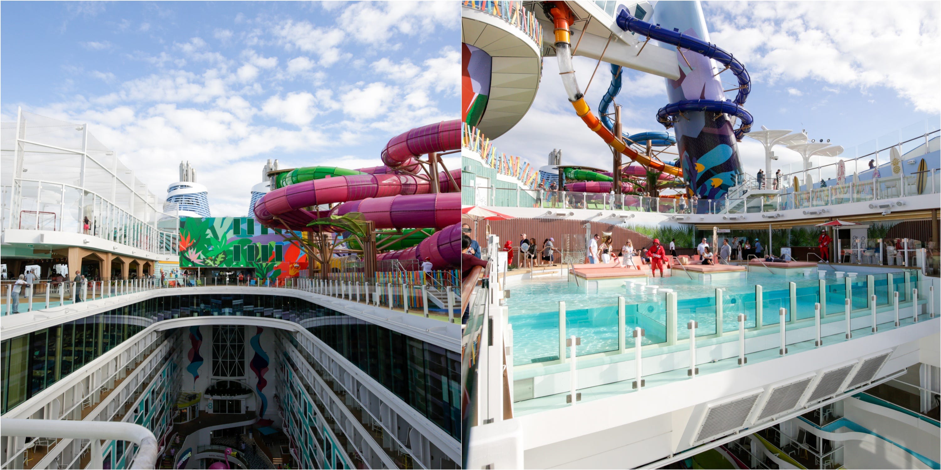 <p>The rows of pools flowed perfectly into Thrill Island's <a href="https://www.businessinsider.com/coolest-features-royal-caribbeans-new-largest-cruise-ship-2022-11">waterpark</a>, rock climbing walls, mini-golf course, and Crown's Edge.</p><p>The best part? The <a href="https://www.businessinsider.com/things-about-royal-caribbean-icon-of-the-seas-2024-1">adult-only Hideaway</a> — which flexes an infinity pool club with a DJ — is right behind Thrill Island, creating a clear separation between parents and their children without being too far from each other.</p>