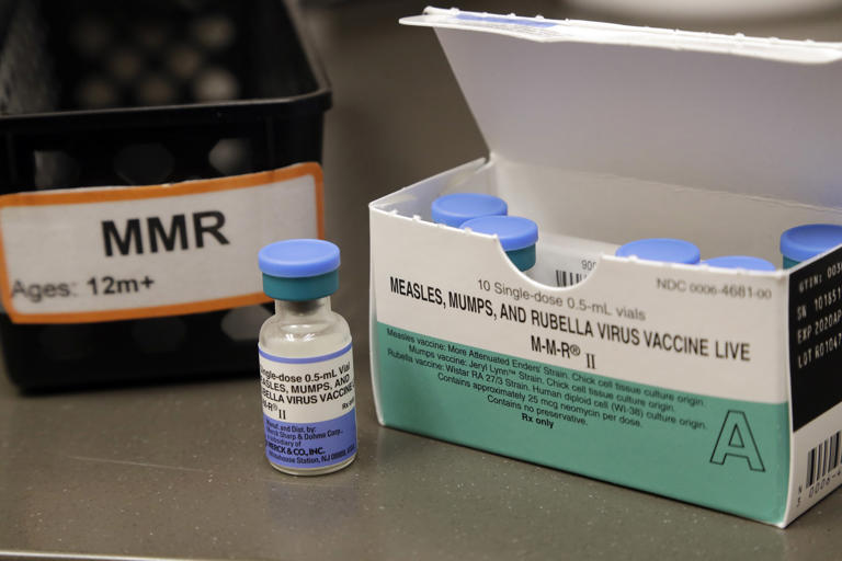FILE - A dose of the measles, mumps and rubella vaccine is displayed at the Neighborcare Health clinics at Vashon Island High School in Vashon Island, Wash., on May 15, 2019. In a statement on Friday July 14, 2023, Britain’s Health Security Agency said that measles vaccination rates in parts of London have dropped so low that the capital could see tens of thousands of cases of the rash-causing disease unless immunization coverage is quickly boosted. (AP Photo/Elaine Thompson, File) (Photo: via Associated Press)