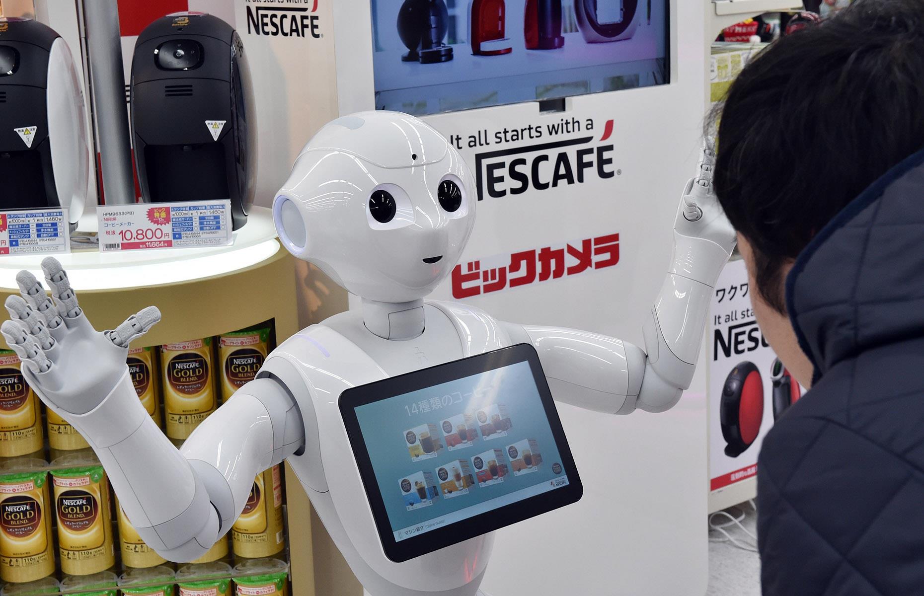 <p>Pepper might have retired from teaching, but the android has had a more successful run in the retail sector, snatching a fair few sales associate roles from unsuspecting humans. Nestlé has used Pepper robots to sell Dolce Gusto coffee pods and Gold Blend coffee machines in department stores across Japan, as well as to answer customer queries.</p>  <p>This formed part of the company's "ongoing effort to enhance brand engagement with consumers," according to the official press release.</p>
